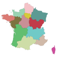 France map with high detail and multicolor administrations regions png