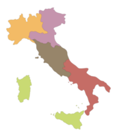 Italy map with the colored administrative region on transparent background. png