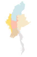 Myanmar map with six regions on transparent background png