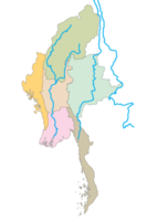 Myanmar map set with river colored map on transparent background png