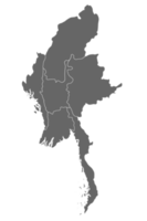 Myanmar map with six regions on transparent background png