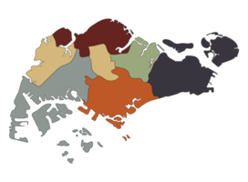 Singapur Karte mit Mehrfarbig sechs Regionen png