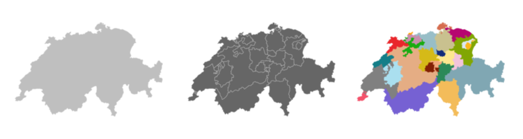 Switzerland map set with high details administration regions, political map. Swiss map set png