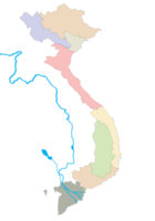 Map of Vietnam eight regions, Mekong River basin, Tonle Sap Lake, and outline. png