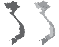 Vietnam map set with eight regions, grey color and outline. png