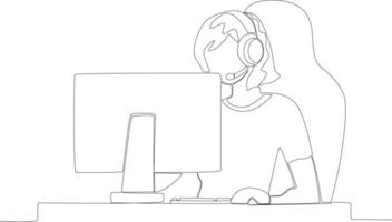 A woman playing online games on a computer vector