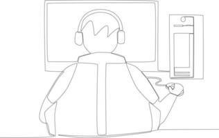 Back view of a gamer playing in the game room vector