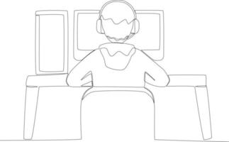 A boy plays online games with a set of computer devices vector