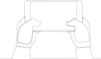 Hands play online games on the tablet screen vector