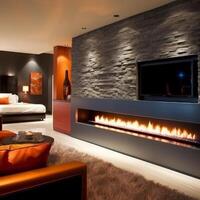 A custom fireplace wall of modern house photo