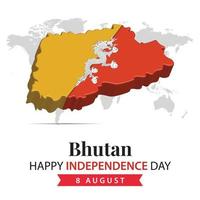 Bhutan Independence Day, 3d rendering Bhutan Independence Day illustration with 3d map and flag colors theme vector