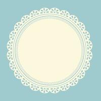 Decorative White lace Doilies. Openwork round frame on a pink background. Vintage Paper Cutout Design. Vector illustration