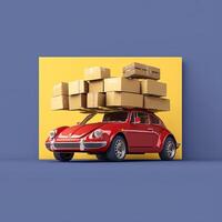 3D render of a sports red car holding the boxes photo