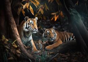 tiger family sitting together photo