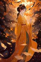 image of gold foil paper art luminism of anime girl photo