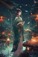 anime girl in bio luminescent art work image photo