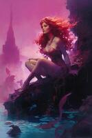 image of mermaid of spear midnight ocean photo