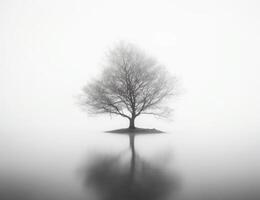 Tree at the middle of the sea foggy image photo
