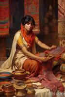 maravilloso indio hembra India tejedor trabajando generativo ai foto