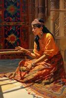 vivid colors stunning female india weaver working photo