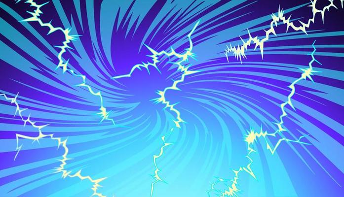 Dark blue background with lightning bolts and a funnel in space.
