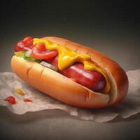 Tasty hotdog cheese sausage realistic food photo