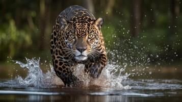 jaguar with a fierce expression running photo