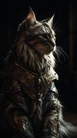 kneeling mainecoon knight split screen portrait photo