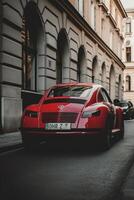 foto de rojo vehículo en la carretera generativo ai