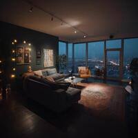 wide shot of a cool comfortable modern house interior photo