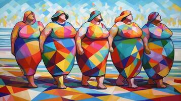 Fat women on the beach beautiful art work oil painting photo