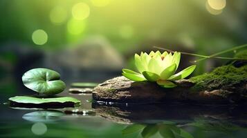 A lotus on the corner of the pond photo