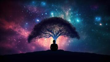 A man meditate in music meditation photo