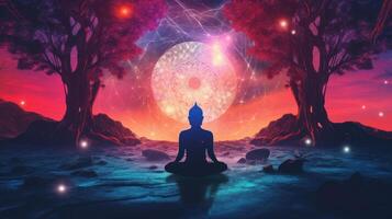 A man meditate in music meditation portrait photo