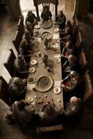 Cinematic view of royal people share dining table photo