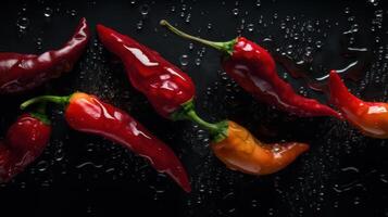 chile pimientos sin costura antecedentes visible gotas de agua generativo ai foto