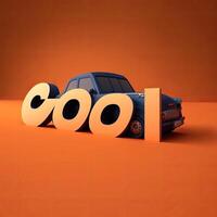 Car parked on cool typography realistic 3d illustration photo
