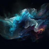 Blue powder explosion on black background photo