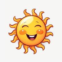 Cute happy sun sticker on white background photo