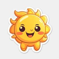 Cute sun cartoon sticker on white background photo