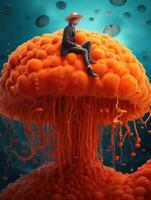 A man sitting above the jelly fish photo