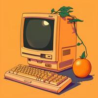 An orange emerged from computer photo
