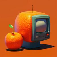 An orange television on orange background photo