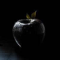 A fresh black apple on black background photo