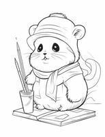 A animated style cute little hamster as a painter photo