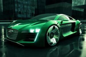 hermosa futuro coche en verde color generativo ai foto