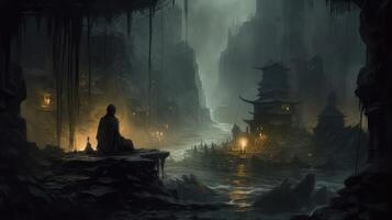 At the end of the world a dark elf crouched image photo