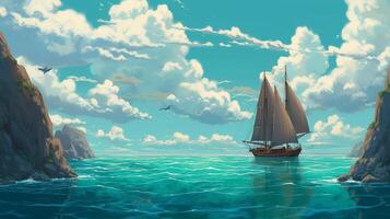 beautiful turquoise sea landscape anime photo