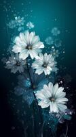 White wet flowers with blue background animation photo