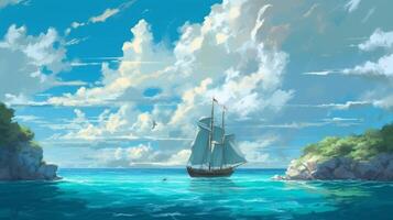 beautiful turquoise sea landscape anime photo